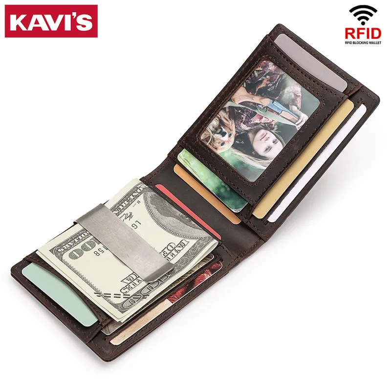 Bifold Leather Wallet - KAVIS Portfel męski z klipsem na
