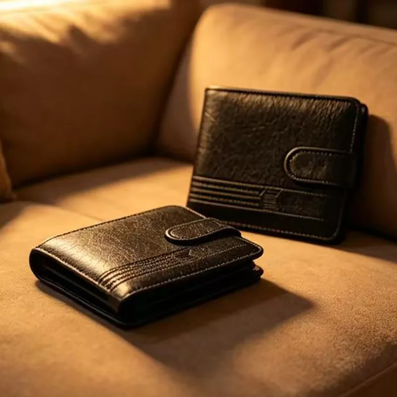 Bifold Leather Wallet - Męskie, smukłe portfele dwuklapkowe ze skóry,
