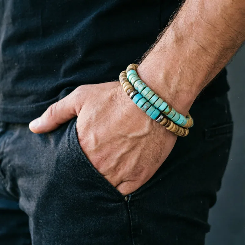 Men'S Yoga Accessories - Zestaw 2 bransoletek z naturalnych koralików