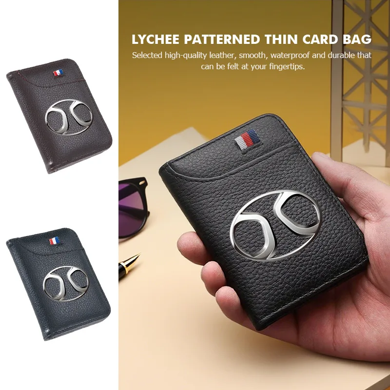Bifold Leather Wallet - Portfel męski z wzorem liczi, składany
