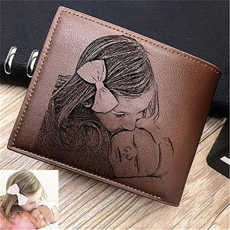Bifold Leather Wallet - 2025 Grawerowane zdjęcie Krótka portmonetka Niestandardowy