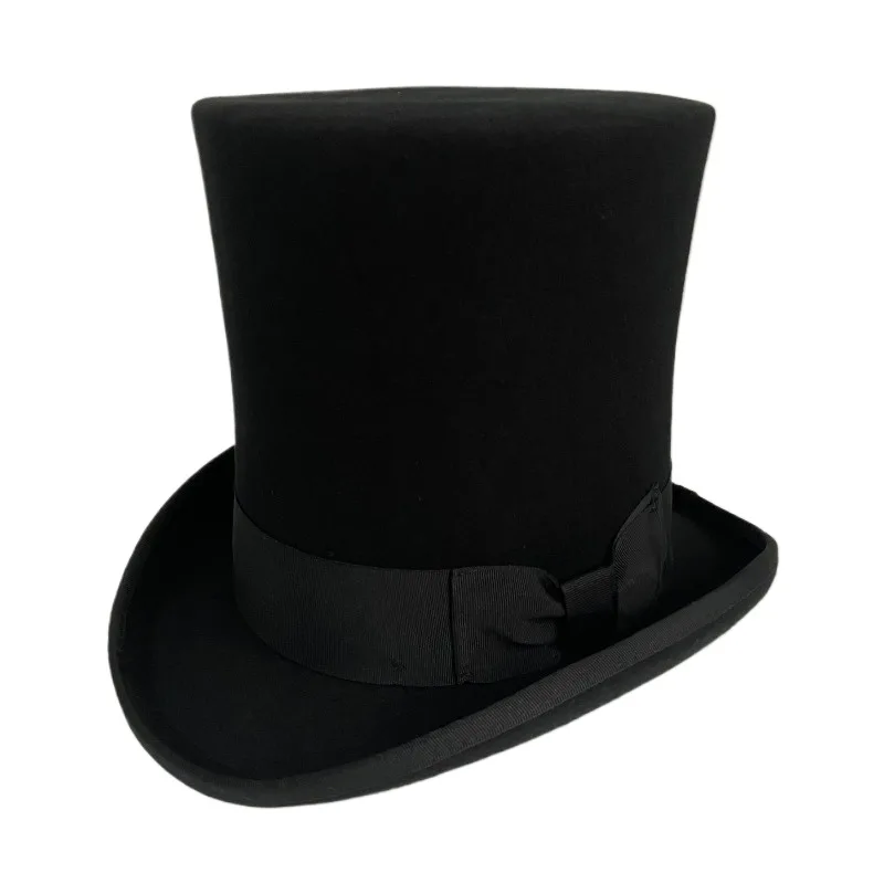 Men'S Victorian Accessories - Czarny Wełniany Feltowy Cylinder Męski Formalny