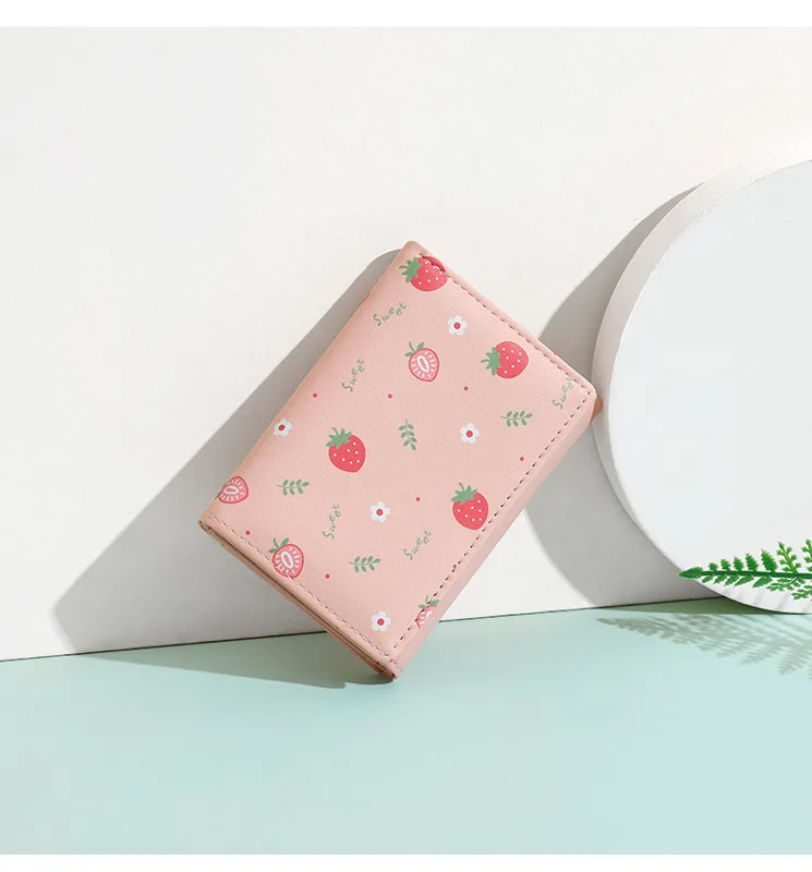 Bifold Leather Wallet - Uroczy, trzyczęściowy portfel damski, krótki, ze